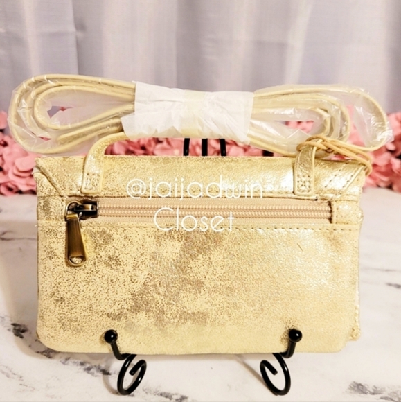 NWT HOBO LE Gold Metallic 'Poppy' Leather Crossbdy with Wanderlust Lining - Picture 4 of 7